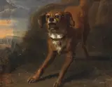 Dutch School, A barking dog in a landscape