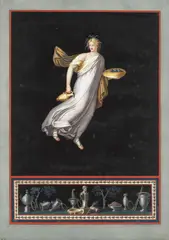 Felice Santoloni, Three wall designs of baccanti taken from Herculaneum, gouache