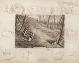 Frank Paton, A set of ten etchings complete with a focal subject and surrounded by smaller satirical and comic images in reference to the central title, etching