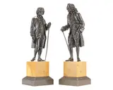 Jean Claude François Rosset, pair of second quarter 19th century French patinated bronze figures of Voltaire and Rosseau, patinated bronze