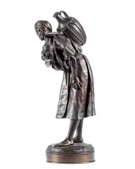 Louis Hottot, patinated bronze figure of an eastern water carrier, patinated bronze