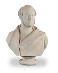 Matthew Noble, carved white marble portrait bust of a gentleman, marble