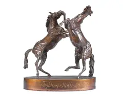 James Osborne, patinated bronze equestrian model entitled 'Fighting Stallions', patinated bronze