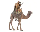 Franz Bergman, cold painted bronze  Orientalist figural group of an Arab warrior seated on a camel, cold painted bronze