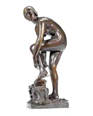Hamo Thornycroft, patinated bronze figure of 'The Sandal', patinated bronze