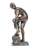 Hamo Thornycroft, patinated bronze figure of 'The Sandal', patinated bronze