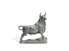 late 19th century French green patinated bronze model of a bull by Christopher Fratin, green patinated bronze, sold Feb 2021