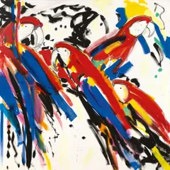 Luciano Castelli, Papageien, 1992, Öl auf Leinwand