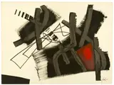 Fritz Winter, Rot vor Bewegung, 1954, Öl auf Karton