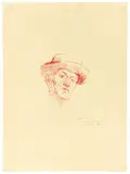 Edvard Munch, Self-portrait with Hat I, 1927, Lithographie in Rot auf cremefarbenem Papier