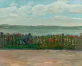 Wilhelm Trübner, Rosenzaun mit Aussicht nach Schloss Berg am Starnberger See