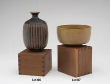 Glazed ceramic bowl by Harrison McIntosh, c. 1965, Studio, sold Jun 2008