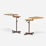 Embru, adjustable tiered tray tables, set of two, c. 1950, rosewood, copper-plated steel, plastic