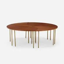 Peter Hvidt, tables model 523, set of six, 1952, teak, brass