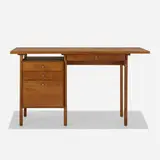 Eric Benesch and Eldridge Arnold, desk, c. 1950, walnut, lacquered wood, matte chrome-plated steel, steel