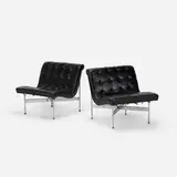 New York chairs, pair by Ross Littell and Douglas Kelley William Katavolos, 1952, chrome-plated steel, steel, leather, sold Mar 2020