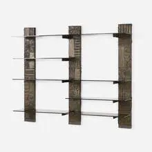 Paul Evans, Sculpted Bronze wall unit, model PE 119, 1972, bronzed resin over wood, smoked glass