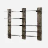 Sculpted Bronze wall unit, model PE 119 by Paul Evans, 1972, bronzed resin over wood, smoked glass, sold Mar 2020