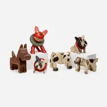 Folk Art, collection of six dogs, painted wood, glass