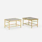 Edward Wormley, side tables, pair, c. 1955, brass, Murano glass tiles