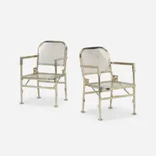 Industrial, folding field chairs, pair, c. 1945, nickeled stainless steel
