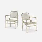 Industrial, folding field chairs, pair, c. 1945, nickeled stainless steel
