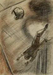 John Steuart Curry, Leaping Figures (Study for the Flying Cadonas), 1932, pastel, pencil and ink wash on paper