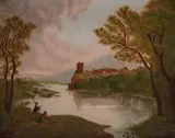 Fishermen on the banks of a river by Anglo-American School, 19th Century, oil on canvas, sold Jan 2021