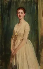 Robert Herdman Rsa Rsw, A portrait of a young lady in white, oil on panel