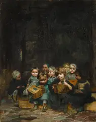Jules Alex Patrouillard Degrave, First day of school, oil on panel