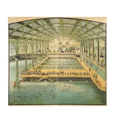 Wine, Sutro Baths, San Francisco, 1896, Lithograph in colors on four sheets laid down to two paper board panels
