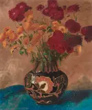 A vase of flowers by American School, oil on canvas, sold Jan 2021