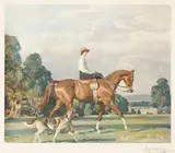 Portrait of Miss Ruth Brady On Bugle Call; A Huntsman Riding Out on a Grey Horse, by Alfred Munnings, 2 color reproductions, on wove paper, each signed in pencil, sold Nov 2020
