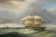 Willian John Huggins, H.M.S. Isis in still breeze, oil on canvas