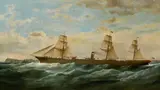 Samuel Walters, The S.S. City of Berlin outward bound passing Cape Pine lighthouse, oil on canvas