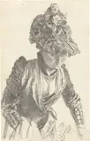 Adolph von Menzel, Dame mit Hut, nach rechts unten blickend