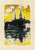 Emil Nolde, Kirche und Schiff, Sonderburg, 1907, Farblithografie auf glattem Papier