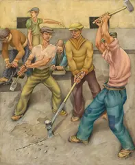 Barthel Gilles, Asphaltarbeiter, Um 1927, Eitempera auf Holz