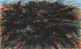 Max Uhlig, Großes Geäst vor fernem Berghang, 1989, Öl auf Leinwand