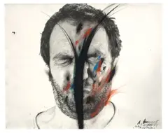 Ich (2. Variante) by Arnulf Rainer, 1971, Ölkreide und Graphit über Schwarzweißphotographie, sold May 2014
