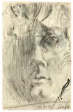 Horst Janssen, Sandro“ (Selbstbildnis), 1971, Bleistift und Farbstift auf Papier