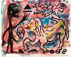 Willst Du oder willst Du nicht by A. R. Penck, 1990, Acryl über Serigraphie auf Leinwand, sold Nov 2013