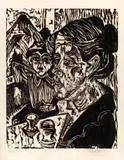 Bäuerin mit Knaben am Tisch (Frau Schmidt mit Sohn Martin) by Ernst Ludwig Kirchner, 1917, Holzschnitt auf leichtem Karton, sold Nov 2013