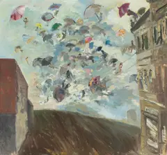 Der Abflug by Harald Metzkes, 1989, Öl auf Leinwand, sold Jun 2017