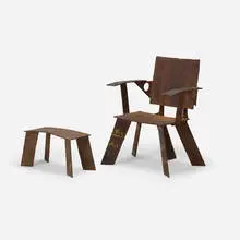 Industrial, chair and ottoman, iron