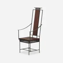 Harry Balmer, armchair, c. 1965, blackened steel, stained wood