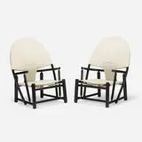 Hoop lounge chairs, pair by Werther Toffoloni and Piero Palange, c. 1972, lacquered wood, canvas, sold Mar 2020