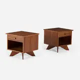 Origins nightstands model 215, pair by George Nakashima, c. 1958, walnut, rosewood, brass, sold Mar 2020