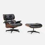 Charles and Ray Eames, 670 lounge chair and 671 ottoman, molded rosewood plywood, leather, enameled aluminum and steel