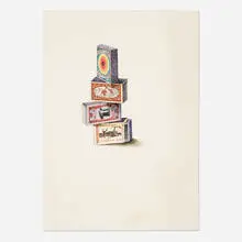 Stacked Match Boxes by Dalia Ramanauskas, 1971, ink on paper, sold Mar 2020